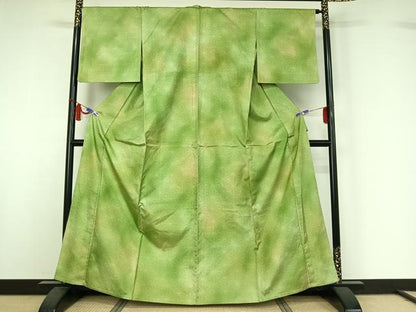 平和屋着物▽上質な小紋　単衣　麻の葉文様　暈し染め　正絹　逸品　AABI7072jh