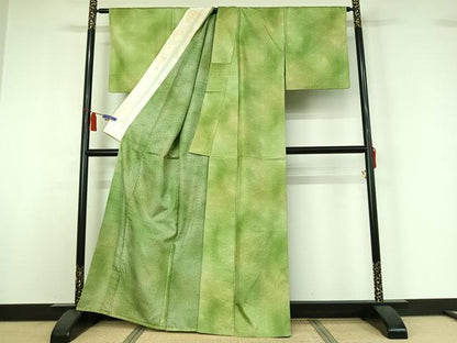 平和屋着物▽上質な小紋　単衣　麻の葉文様　暈し染め　正絹　逸品　AABI7072jh