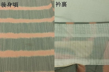 平和屋着物▽お召　単衣　横段文　正絹　逸品　AABI7073jh