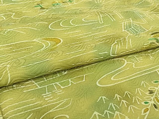 平和屋着物▽上質な小紋　単衣　風景文　正絹　逸品　AABI7074jh