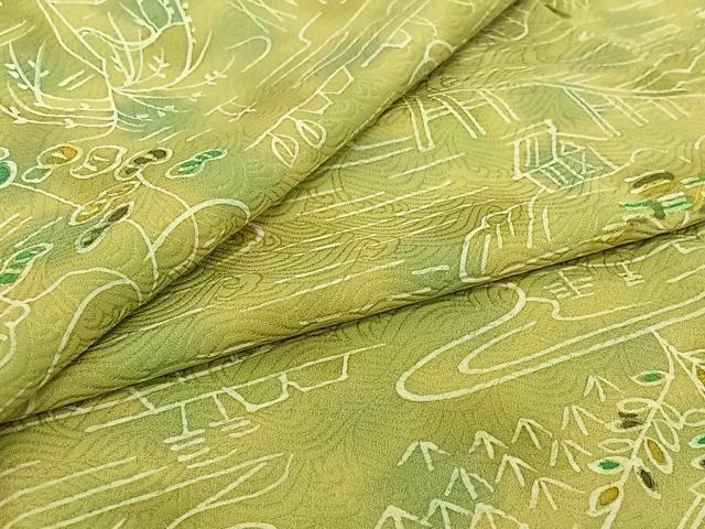 平和屋着物▽上質な小紋　単衣　風景文　正絹　逸品　AABI7074jh