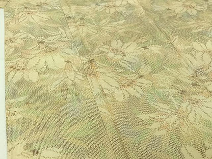 平和屋着物▽上質な紬　単衣　草花文　正絹　逸品　AABI7076jh