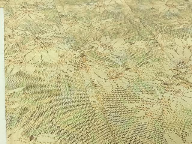 平和屋着物▽上質な紬　単衣　草花文　正絹　逸品　AABI7076jh