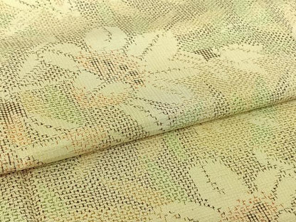 平和屋着物▽上質な紬　単衣　草花文　正絹　逸品　AABI7076jh