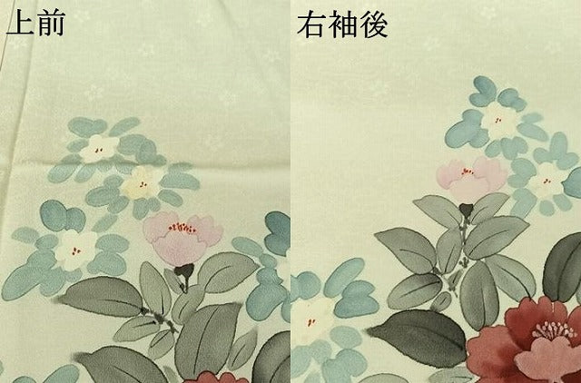 平和屋着物▽訪問着　単衣　手描き　草花文　正絹　逸品　AABI7077jh