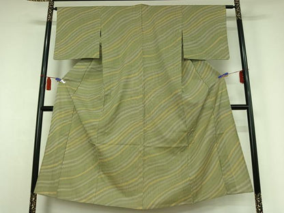 平和屋着物▽上質な小紋　単衣　斜縞　正絹　逸品　AABI7078jh
