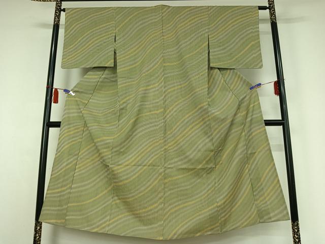 平和屋着物▽上質な小紋　単衣　斜縞　正絹　逸品　AABI7078jh