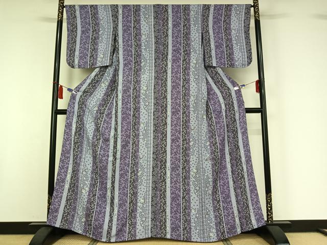 平和屋着物▽上質な小紋　単衣　雪輪花間道　兎　正絹　逸品　AABI7079jh