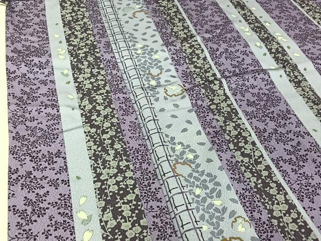 平和屋着物▽上質な小紋　単衣　雪輪花間道　兎　正絹　逸品　AABI7079jh
