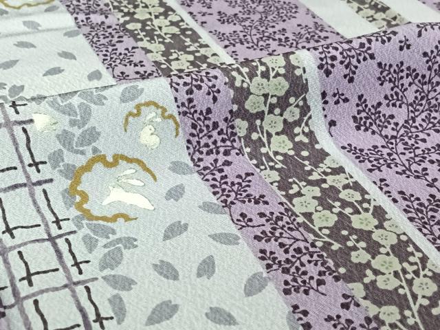 平和屋着物▽上質な小紋　単衣　雪輪花間道　兎　正絹　逸品　AABI7079jh