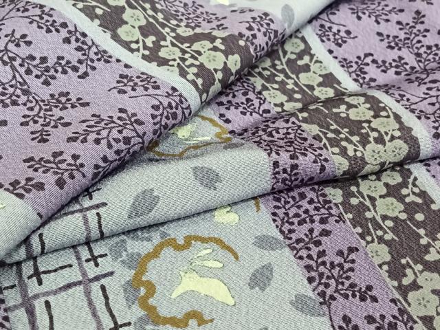 平和屋着物▽上質な小紋　単衣　雪輪花間道　兎　正絹　逸品　AABI7079jh