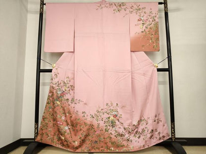 平和屋着物●訪問着　刺繍　草花文　暈し染め　金彩　正絹　逸品　AABI7081ck