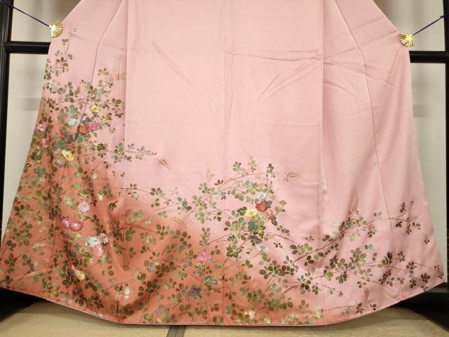平和屋着物●訪問着　刺繍　草花文　暈し染め　金彩　正絹　逸品　AABI7081ck