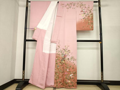 平和屋着物●訪問着　刺繍　草花文　暈し染め　金彩　正絹　逸品　AABI7081ck