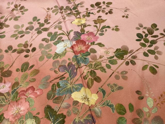 平和屋着物●訪問着　刺繍　草花文　暈し染め　金彩　正絹　逸品　AABI7081ck