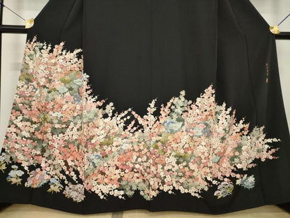 平和屋着物●豪華黒留袖　作家物　刺繍　枝花尽くし　正絹　逸品　AABI7082ck