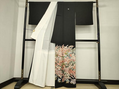平和屋着物●豪華黒留袖　作家物　刺繍　枝花尽くし　正絹　逸品　AABI7082ck