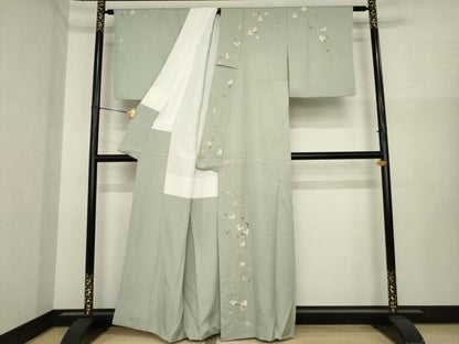 平和屋着物●訪問着　作家物　刺繍　南天文　正絹　逸品　AABI7085ck