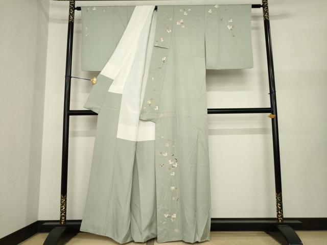 平和屋着物●訪問着　作家物　刺繍　南天文　正絹　逸品　AABI7085ck