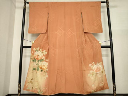 平和屋着物●アンティーク　大正ロマン　色留訪問着　刺繍　花籬文　暈し染め　正絹　逸品　AABI7087ck