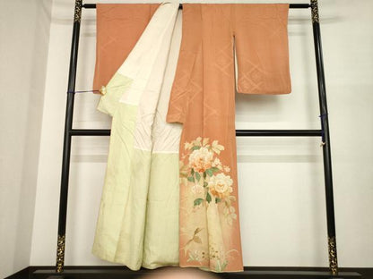 平和屋着物●アンティーク　大正ロマン　色留訪問着　刺繍　花籬文　暈し染め　正絹　逸品　AABI7087ck