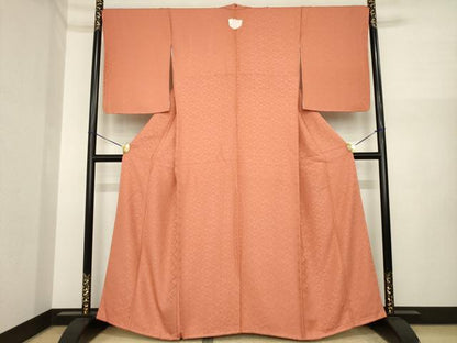 平和屋着物●上質な色無地　小葵地紋　洗朱色　正絹　逸品　未使用　AABI7088ck