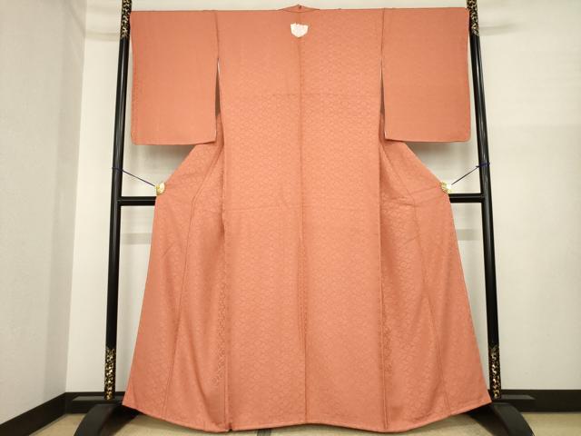 平和屋着物●上質な色無地　小葵地紋　洗朱色　正絹　逸品　未使用　AABI7088ck