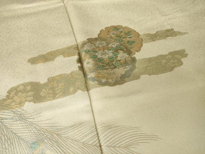 平和屋着物●訪問着　雪輪孔雀羽文　暈し染め　金銀彩　正絹　逸品　AABI7092ck