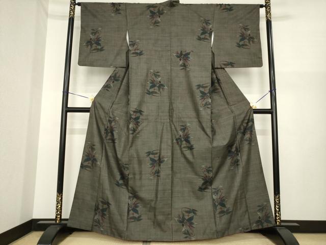 平和屋着物●本場大島紬　カタス7マルキ　草花文　正絹　逸品　AABI7093ck