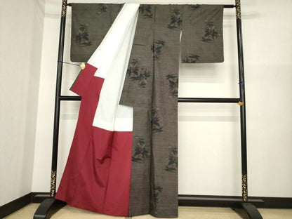 平和屋着物●本場大島紬　カタス7マルキ　草花文　正絹　逸品　AABI7093ck