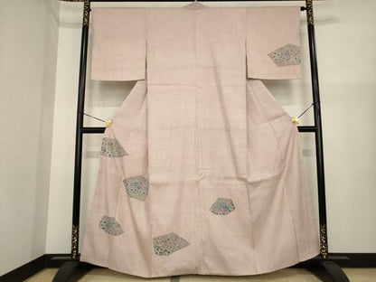 平和屋着物●訪問着　生紬地　草花文　正絹　逸品　AABI7094ck