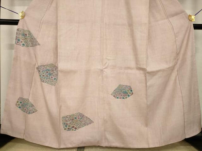 平和屋着物●訪問着　生紬地　草花文　正絹　逸品　AABI7094ck