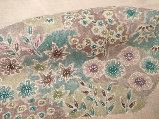 平和屋着物●訪問着　生紬地　草花文　正絹　逸品　AABI7094ck