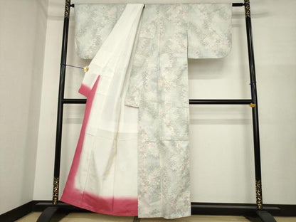 平和屋着物●本場大島紬　白大島　カタス9マルキ　枝花文　正絹　逸品　AABI7095ck