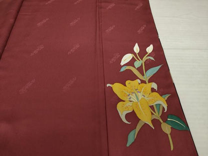 平和屋着物●二代目清次郎　手描き　振袖　草花文　黒地　正絹　逸品　AABI7096ck