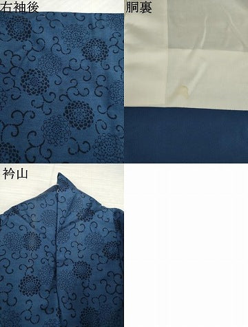 平和屋着物●上質な小紋　藍　紬地　型染め　花唐草文　正絹　逸品　AABI7098ck