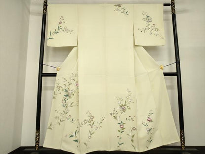平和屋着物●訪問着　手描き　草花文　金彩　正絹　逸品　AABI7101ck