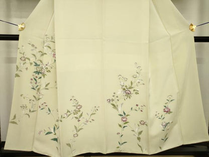 平和屋着物●訪問着　手描き　草花文　金彩　正絹　逸品　AABI7101ck
