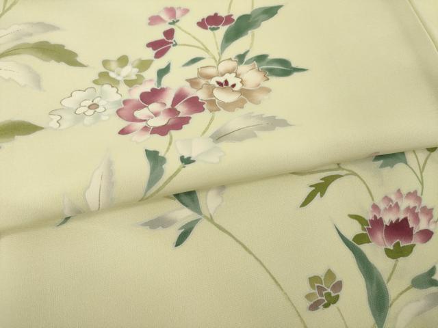 平和屋着物●訪問着　手描き　草花文　金彩　正絹　逸品　AABI7101ck