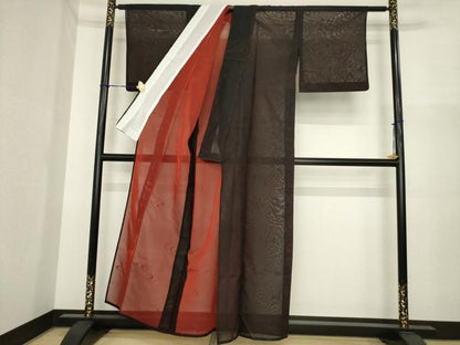 平和屋着物＊夏物　小紋　風通紗　流水文　黒地　正絹　逸品　AABI7102ck