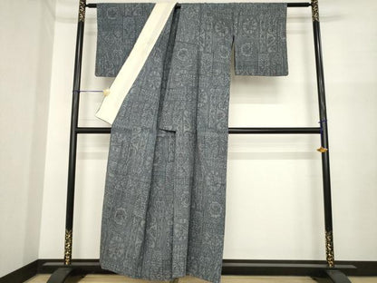 平和屋着物＊夏物　小紋　飾花文　ちぢみ織　AABI7111ck