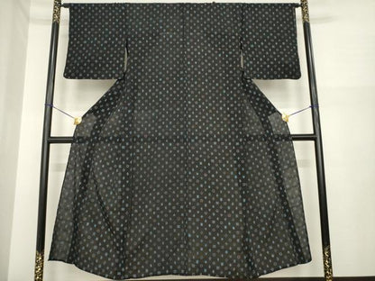 平和屋着物＊夏物　小紋　琉球絣文様　黒地　AABI7112ck