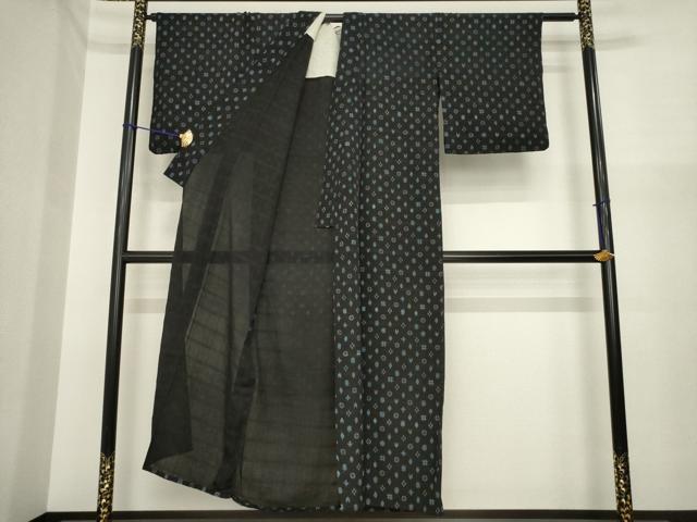 平和屋着物＊夏物　小紋　琉球絣文様　黒地　AABI7112ck