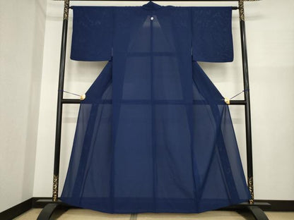 平和屋着物＊夏物　色無地　絽　留紺色　正絹　逸品　AABI7130ck