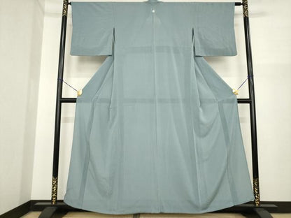 平和屋着物＊夏物　色無地　絽縮緬　藍鼠色　正絹　逸品　AABI7136ck