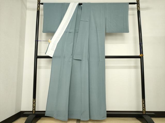 平和屋着物＊夏物　色無地　絽縮緬　藍鼠色　正絹　逸品　AABI7136ck