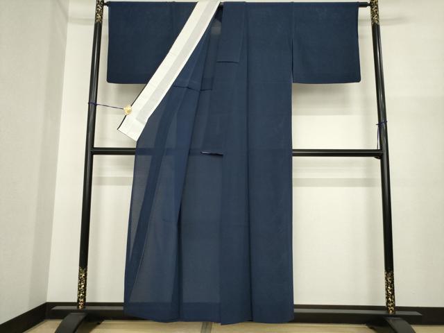 平和屋着物＊夏物　色無地　絽縮緬　藍鉄色　正絹　逸品　AABI7138ck