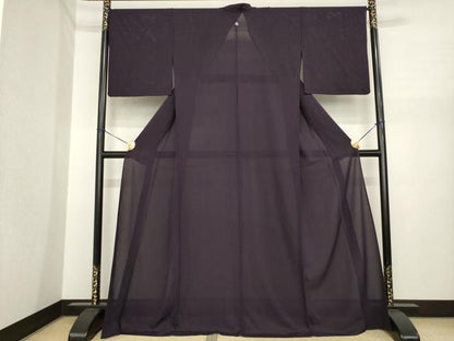 平和屋着物＊夏物　色無地　絽　黒紅色　ロング丈　正絹　逸品　AABI7146ck