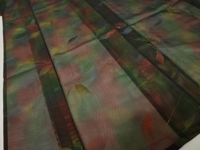 平和屋着物＊夏物　小紋　風通紗　枝葉文　黒地　正絹　逸品　AABI7149ck