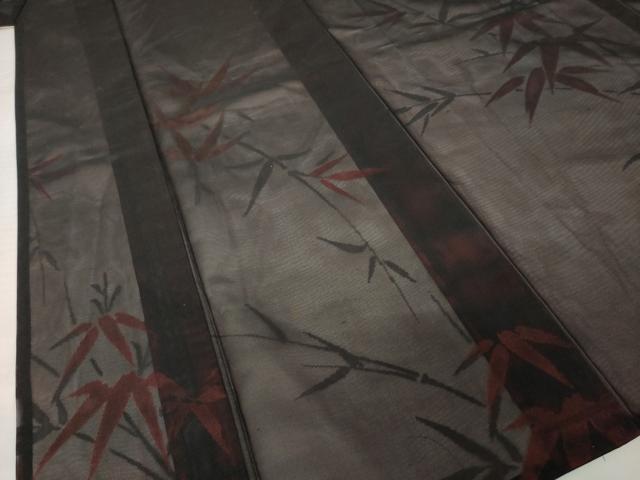 平和屋着物＊夏物　小紋　風通紗　笹竹文　黒地　正絹　逸品　AABI7153ck